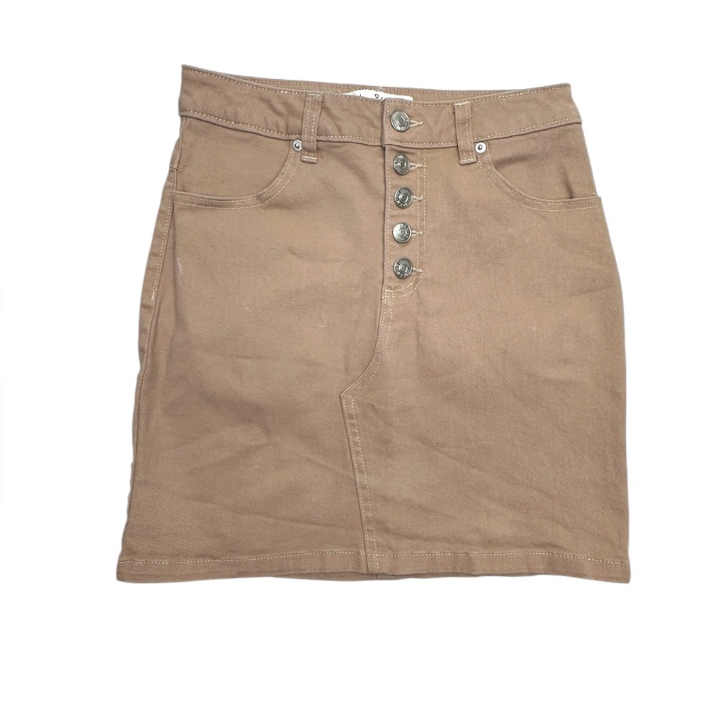 Love Tree‎ women’s Tan Button-Front Mini Skirt size small button fly (D-43)